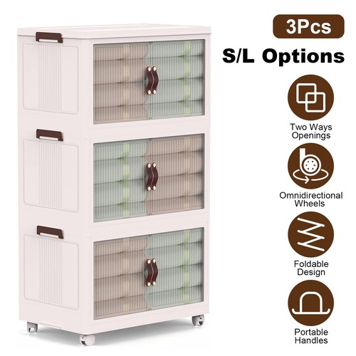 New 3Pcs Foldable Storage Bins with Magnetic Door & 360? Rotatable Wheels - 第 8/10 張圖片