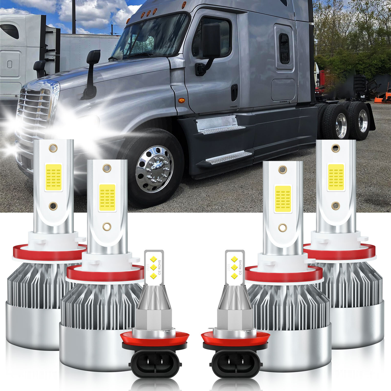 6X LED Headlight Bulbs Hi Lo Beam+Fog Light For Freightliner Cascadia 2008-2017