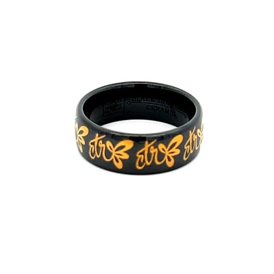 J155 Eclipse Black Ceramic GoldTone Inlay Ring Mormon One Moment In Time LDS CTR
