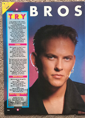 BROS - TRY 1991 Full page lyric poster MATT LUKE GOSS