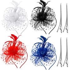 4 Pieces Fascinators Hat Flower Mesh Fascinators for Women Girls Tea Party
