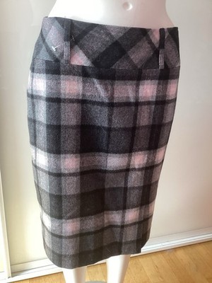 Gerry Weber Damen Rock Gr. 36 Kariert Knielang Grau-rosa 70 % Wolle Neu