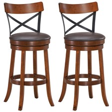 Costway Set of 2 Bar Stools Swivel 29.5" Dining Bar Chairs with Rubber Wood Legs