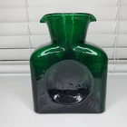 Blenko Hand Blown Glass Vintage Emerald Green Double Spout Decanter Vase