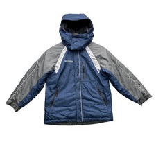 Columbia Insulated Hooded Jacket Youth Size 8 Navy Blue Grey Outdoor Insulated