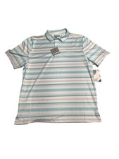 Pga Tour Mens Athletic fit Short Sleeve Polo Shirt Small White Green Striped