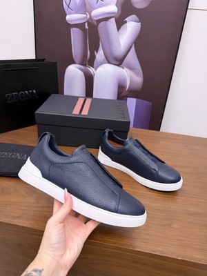Zegna Triple Stitch SECONDSKIN Men's Luxury Sneakers Navy Blue