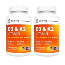 Dr. Berg  s 2 Pack Nutritionals 100mg Vitamin D3  K2 Supplement - 120 Capsules