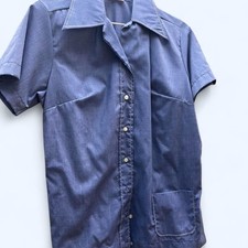 VTG King Louie Permanent Press Men  s 34 Blue Bowling Graphic Button-Up Shirt