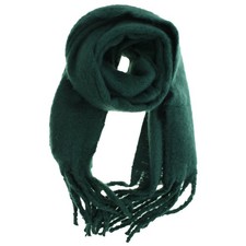 Warm Thick Fluffy Emerald Green Soft Plain Wide Winter Scarf with Tassels