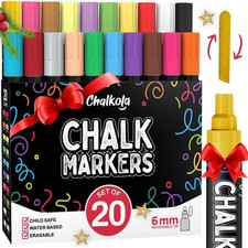 20 Liquid Chalk Markers for Blackboard 6Mm Reversible Tip - Neon, Pastel, Metal