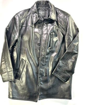 Men's Black Reportage RGA Italian Button Front Leather Jacket- Size L