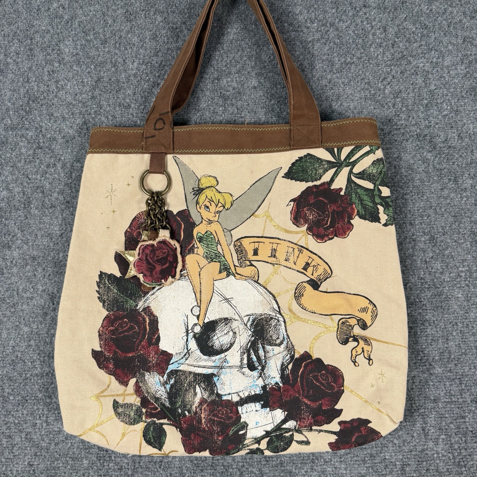 Loungefly Disney Tinker Bell Skull Roses Canvas Tote Bag Peter Pan Pirate Tink