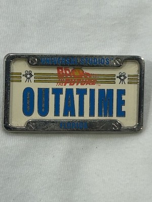 UNIVERSAL STUDIOS  BACK TO THE FUTURE OUTATIME LICENSE PLATE PIN With Frame