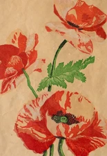 Poppies Poppies Unknown German Signed Color Woodblock Print Circa 1930