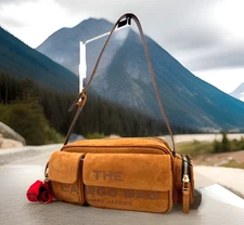 AUTH NWT Marc Jacobs The Suede Cargo Logo Zip Top Leather Shoulder Bag In Copper