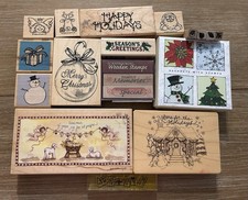 Wooden Rubber Stamps 20pc Lot Arts  Crafts Holiday Christmas Season Used  New