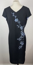 Talbots Dress Sz 10 Lined Straight Black Below Knee V Neck Short Sleeve Business