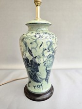 Oriental Green Blue Floral Porcelain Ginger Jar Table Lamp 35cm Wooden Base