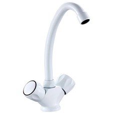 Nuie Trisen Kitchen Tap White Curved Spout Swivel Neck Modern Brass