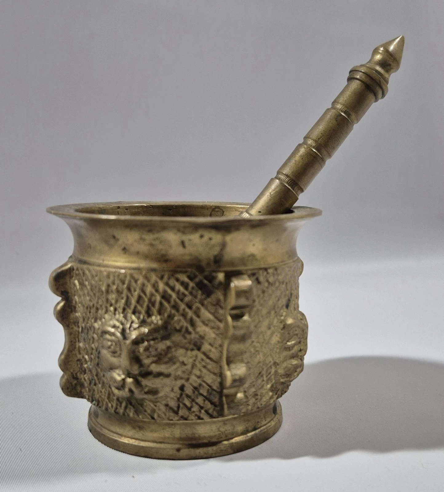 Antique 19th Century French Bronze Mortar & Pestle with Face