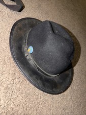 Ashbury Player Leather Made in USA Fedora Hat Black Felt And Leather L