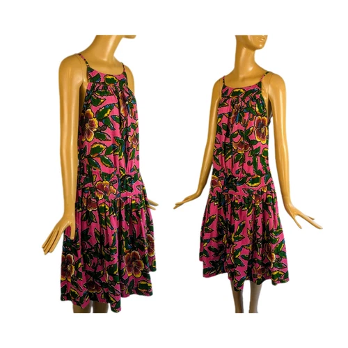 Kenzo Jungle anni 70 abito vintage vita bassa colorato floreale prendisole batik