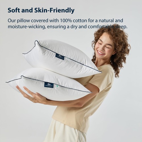 Bed Pillow, Hotel Collection Goose Feather and Down Pillow for Sleeping, 3-Ch... - Picture 3 of 9