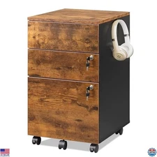 DEVAISE 3 Drawer Rolling File Cabinet with Lock, Wood Under Desk Filing Cabinet