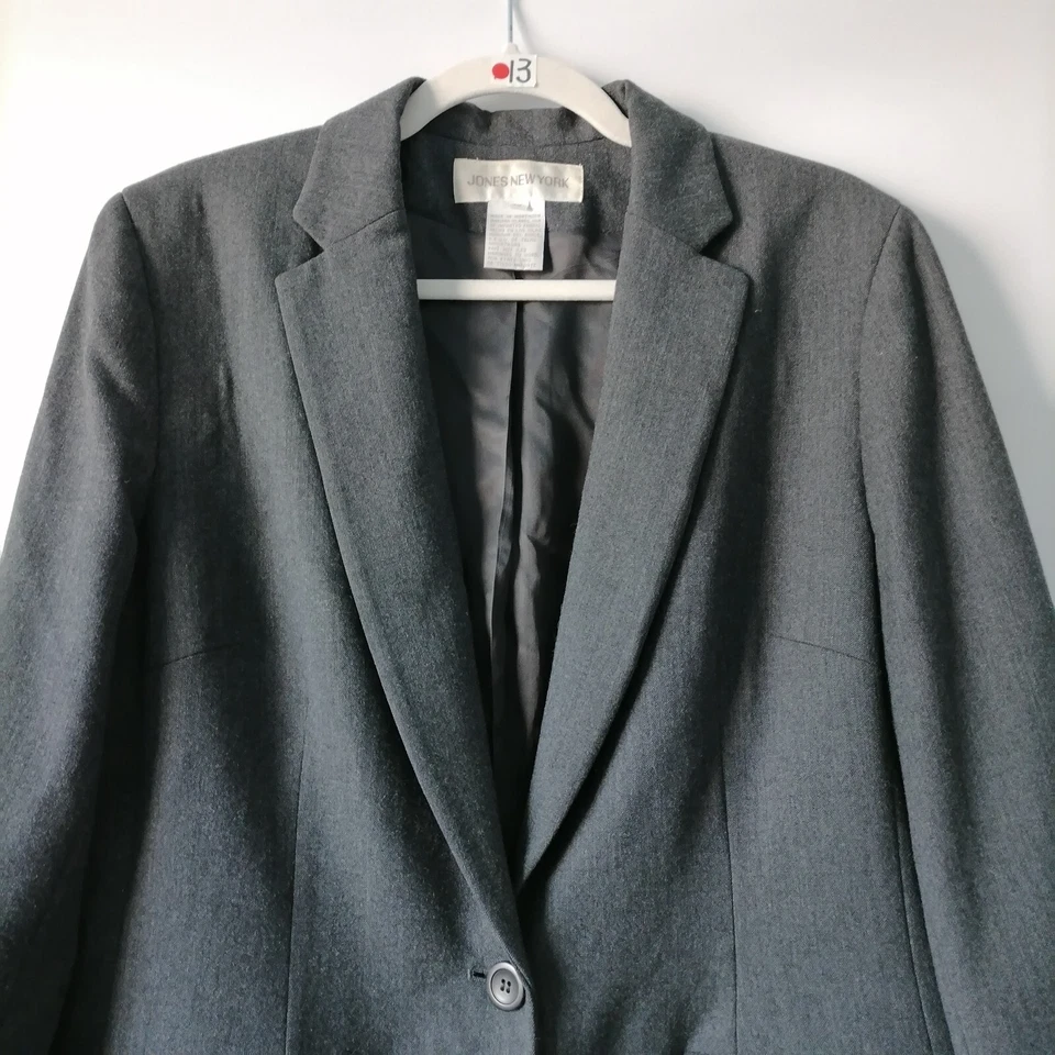 Blazer Jones New York para mujer negro carbón de un solo pecho de lana talla 12 Foto 3 de 4