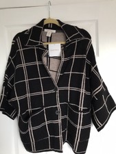 Ladies Jacket Size Xs Designer Ellen Tracey 3/4 Sleeve Black Beige Wool New