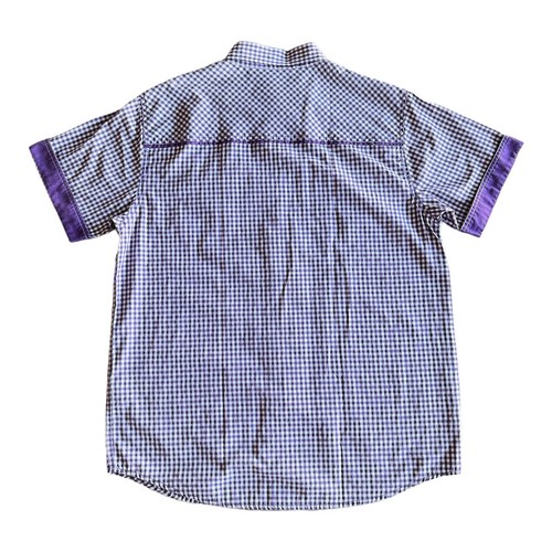 Most M07 Shirt Mens Large Purple White Check Button Front Short Sleeve Pockets - Picture 6 of 12
