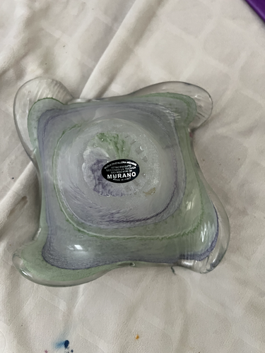 Vintage Murano Purple Green Swirl Glass Bowl with Ruffled Top - Picture 3 of 3