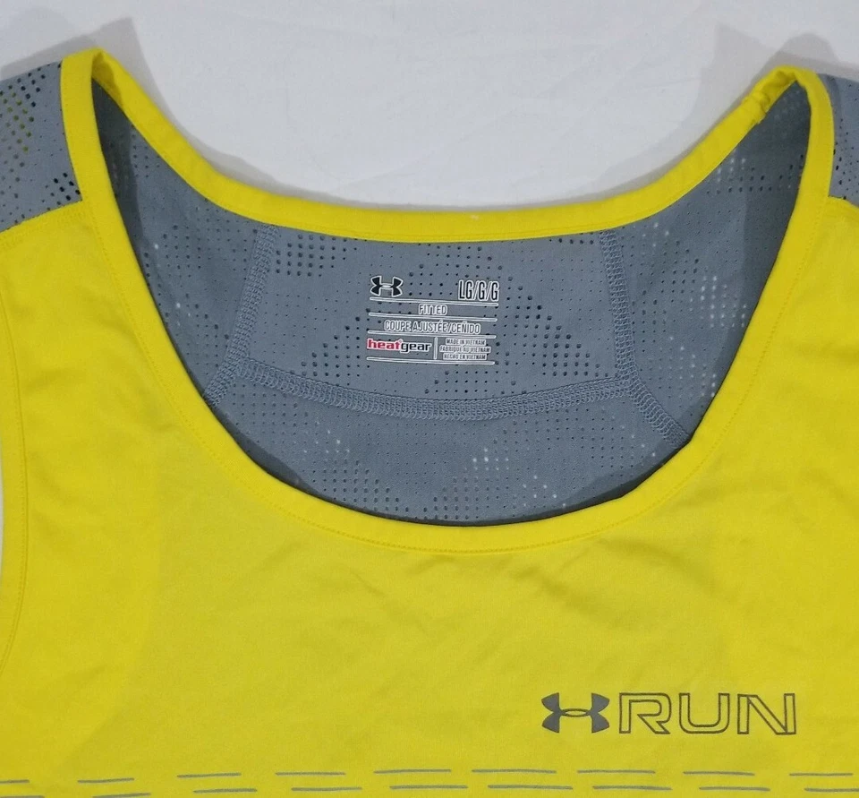 Under Armour Run Armourvent Apollo Running Fitted Tank Top Shirt Mens L Yellow - Image 3 of 4