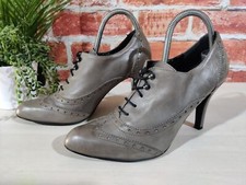 JANE SHILTON TAUPE VICTORIAN UK 7.5  LEATHER LACE UP HIGH HEEL BROGUE ANKLE BOOT