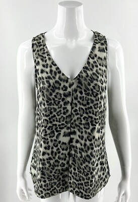 Womens Daniel Rainn Sleeveless Black Gray Animal Leopard Print Blouse Top Size S