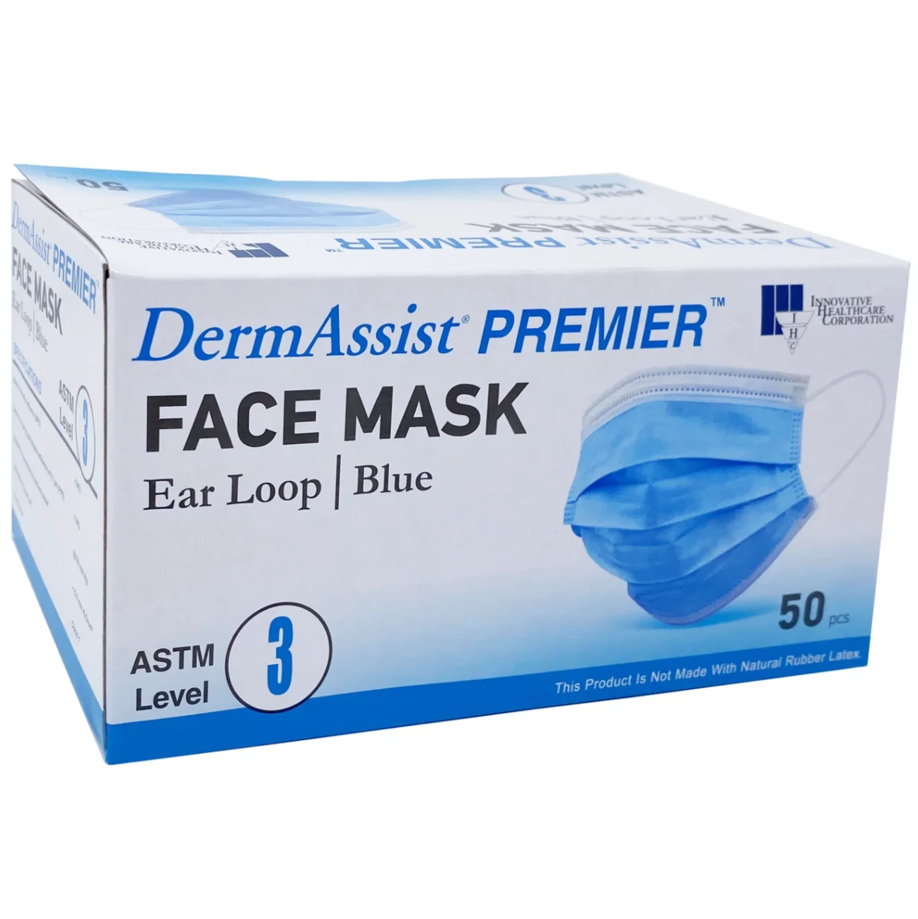 DermAssist Premier Blue Earloop Procedure Face Masks, ASTM Level 3 - Box of 50