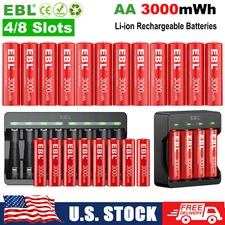 EBL 3000mWh 1.5V AA Rechargeable Li-ion Batteries Double A Lithium Batteries Lot