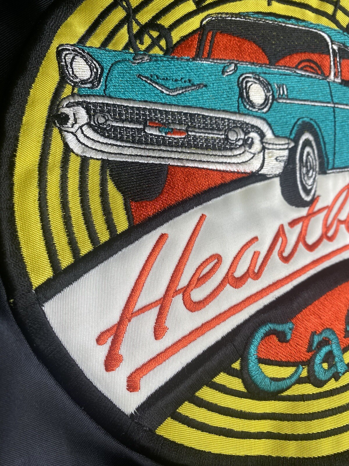 Heartbeat Cafe Bomber Black Jacket Patch Vtg 1990… - image 3