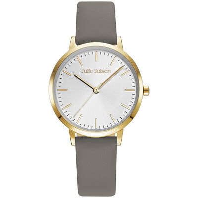 Julie Julsen Damenuhr Quarzuhr goldfarben  Basic Line gold taupe Lederband taupe