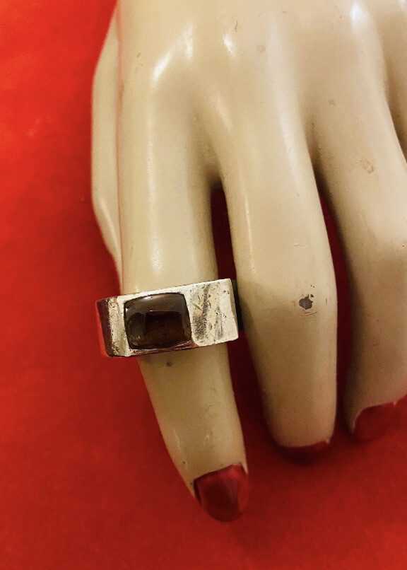 Signed silver garnet  gemstone ring - image 1