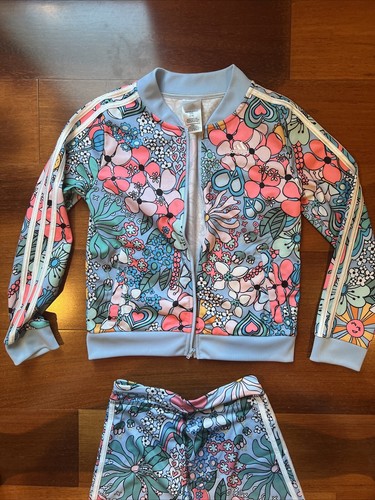 adidas Girls Set, L (14) All Over Print Tricot Full Zip Track Jacket And Short - Picture 5 of 6