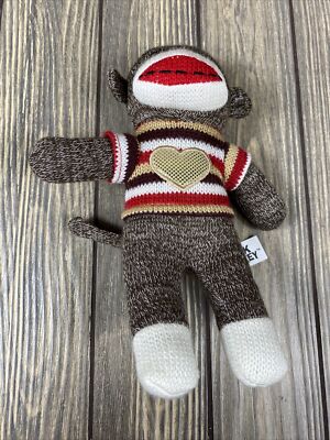 DanDee Collectors Choice Brown White Red Sock Monkey 9  Stuffed Animal Plush 