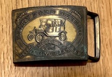 HENRY FORD Detroit Automobile Record Year Model T Brass Belt Buckle Vintage