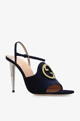 Gucci Blondie GG Slingback Navy Suede Sandal Heels Womens EU 39.5 $1100