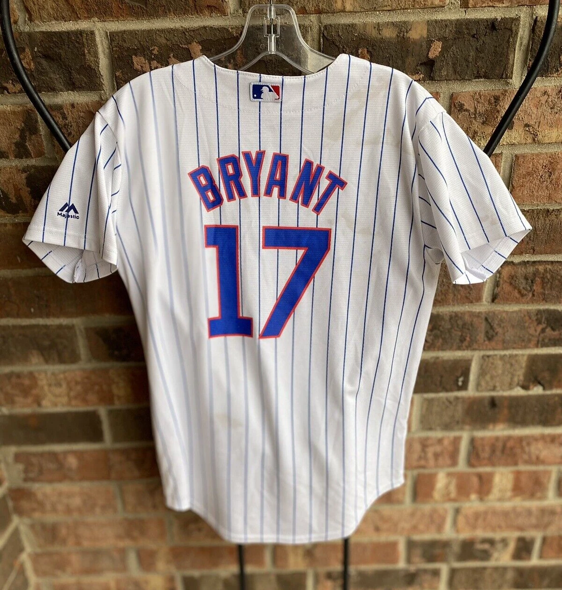 MLB Chicago Cubs Kris Bryant 17 Majestic White Stripe Jersey Youth L 14 16