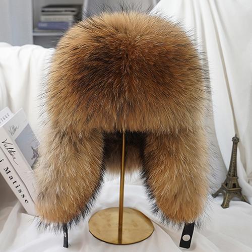 New Winter Men's 100% Real Silver Fox Fur Bomber Hat Raccoon Fur Ushanka Cap - Picture 25 of 32