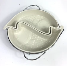 White Ceramic fish serving dish bowls Sienna Godinger 3 piece Set Coastal