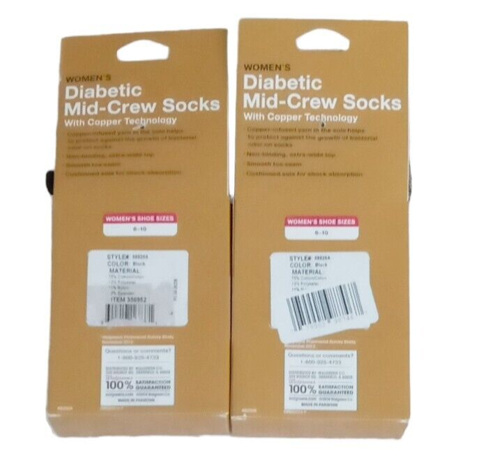 Walgreens Womens Size 610 Diabetic Mid Crew Socks Copper Technology