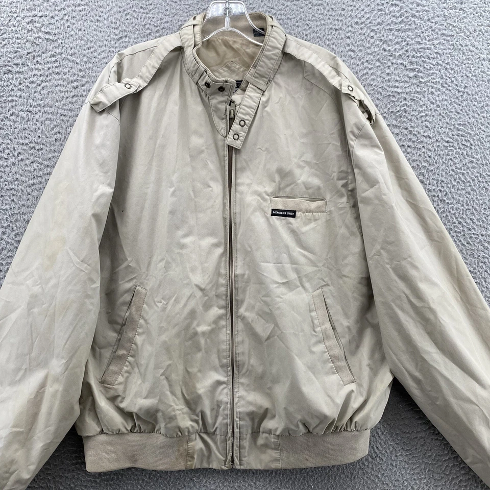 Jaqueta masculina vintage somente membros 46L bege moto quebra-vento bombardeiro anos 80 retrô - Imagem 3 de 4